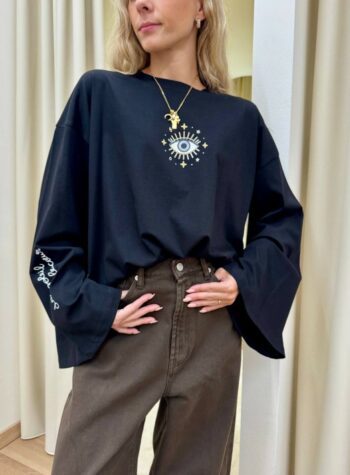 Shop Online Maglia over maniche ampie stampa occhio nera Vicolo