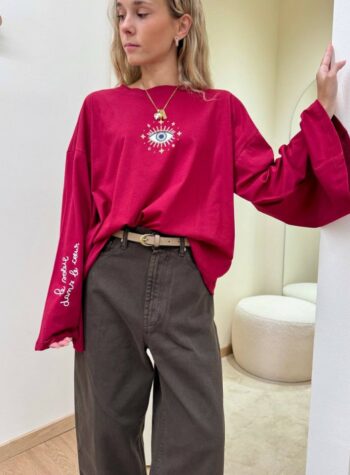 Shop Online Maglia over maniche ampie stampa occhio bordeaux Vicolo