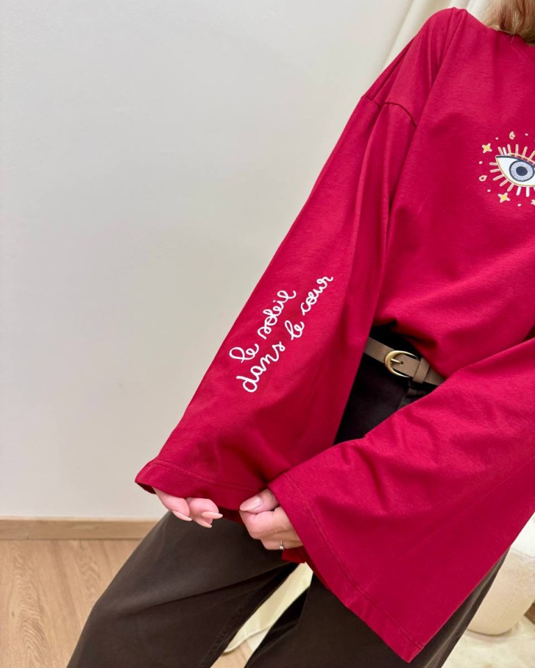 Maglia over maniche ampie stampa occhio bordeaux Vicolo Shop Online Maglia over maniche ampie stampa occhio bordeaux Vicolo