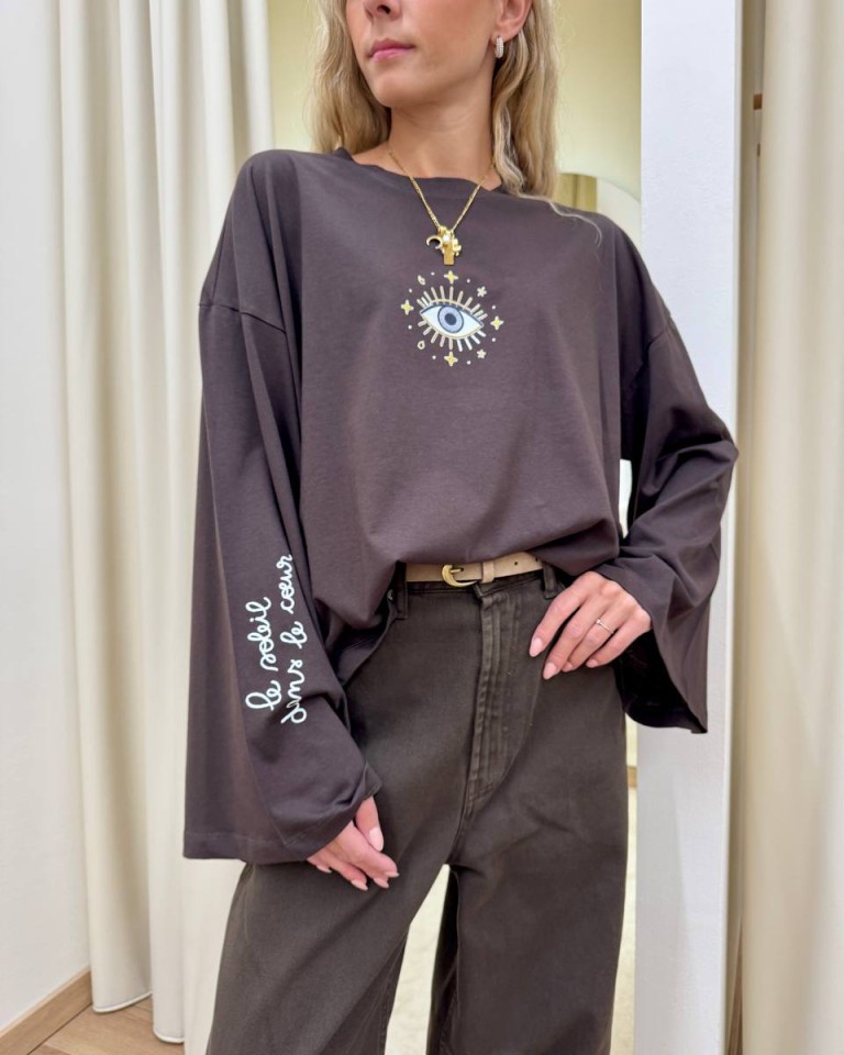 Maglia over maniche ampie stampa occhio moro Vicolo Shop Online Maglia over maniche ampie stampa occhio moro Vicolo