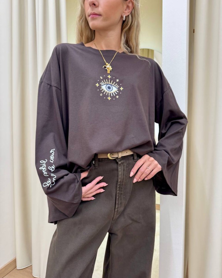 Maglia over maniche ampie stampa occhio moro Vicolo Shop Online Maglia over maniche ampie stampa occhio moro Vicolo