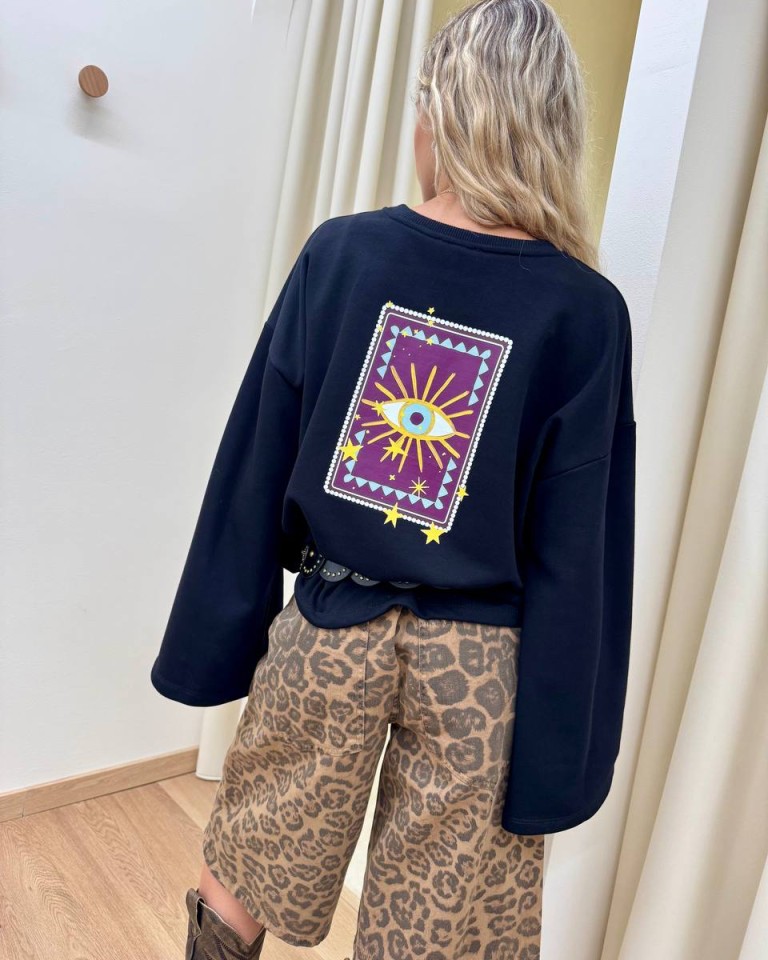 Felpa over maniche ampie stampa occhio nera Vicolo Shop Online Felpa over maniche ampie stampa occhio nera Vicolo