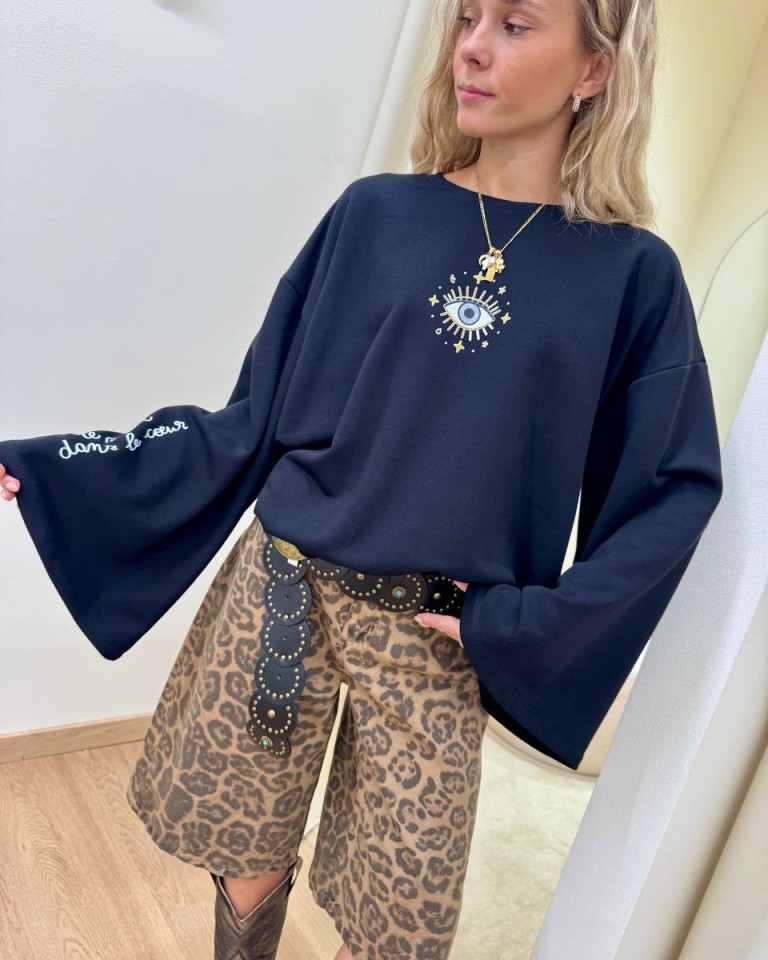 Felpa over maniche ampie stampa occhio nera Vicolo Shop Online Felpa over maniche ampie stampa occhio nera Vicolo