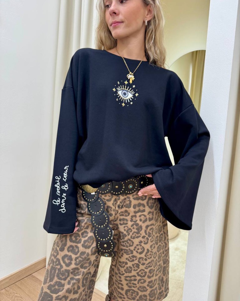 Felpa over maniche ampie stampa occhio nera Vicolo Shop Online Felpa over maniche ampie stampa occhio nera Vicolo