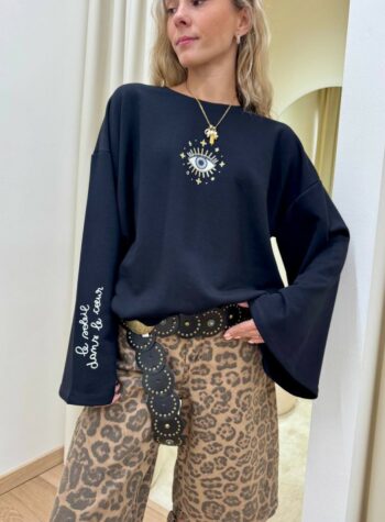 Shop Online Felpa over maniche ampie stampa occhio nera Vicolo