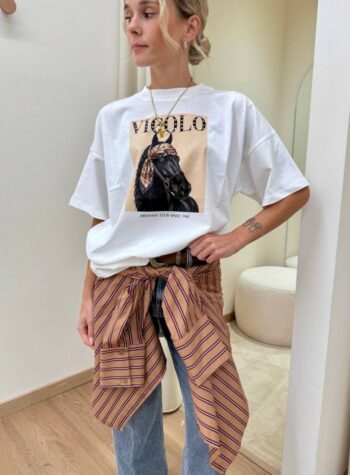 Shop Online T-shirt oversize bianca stampa cavallo "Dressage Club" Vicolo