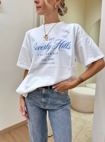 Shop Online T-shirt oversize bianca stampa "Beverly Hills" Vicolo