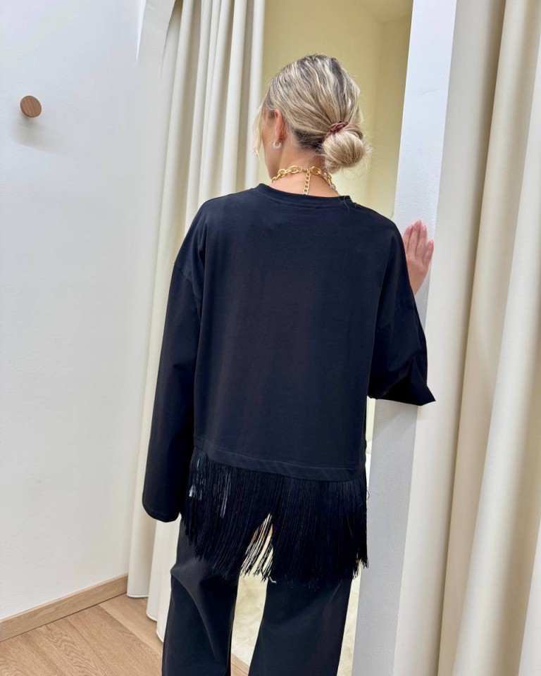 Maglia maniche ampie con frange nera HaveOne Shop Online Maglia maniche ampie con frange nera HaveOne