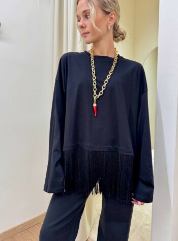 Shop Online Maglia maniche ampie con frange nera HaveOne