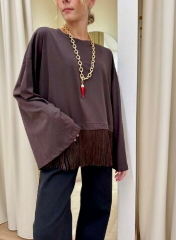 Shop Online Maglia maniche ampie con frange moro HaveOne