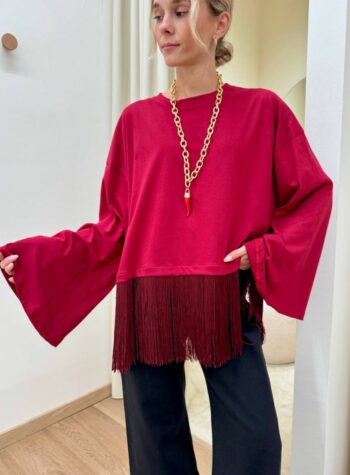 Shop Online Maglia maniche ampie con frange bordeaux HaveOne