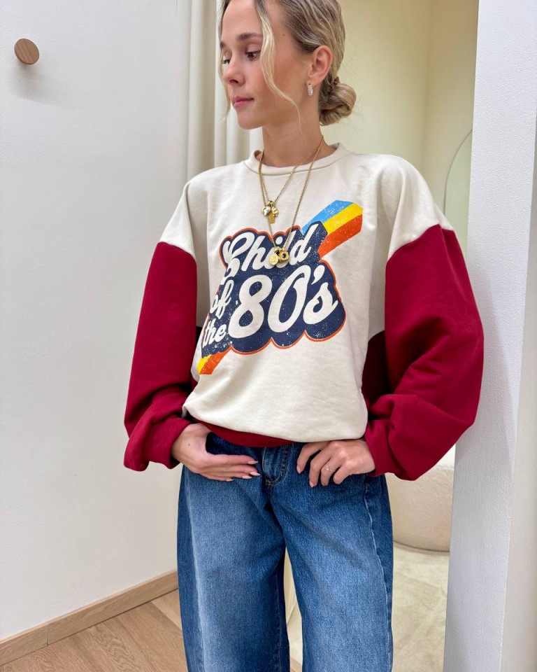 Felpa over stampa "Child of the 80's" burro e bordeaux HaveOne Shop Online Felpa over stampa "Child of the 80's" burro e bordeaux HaveOne