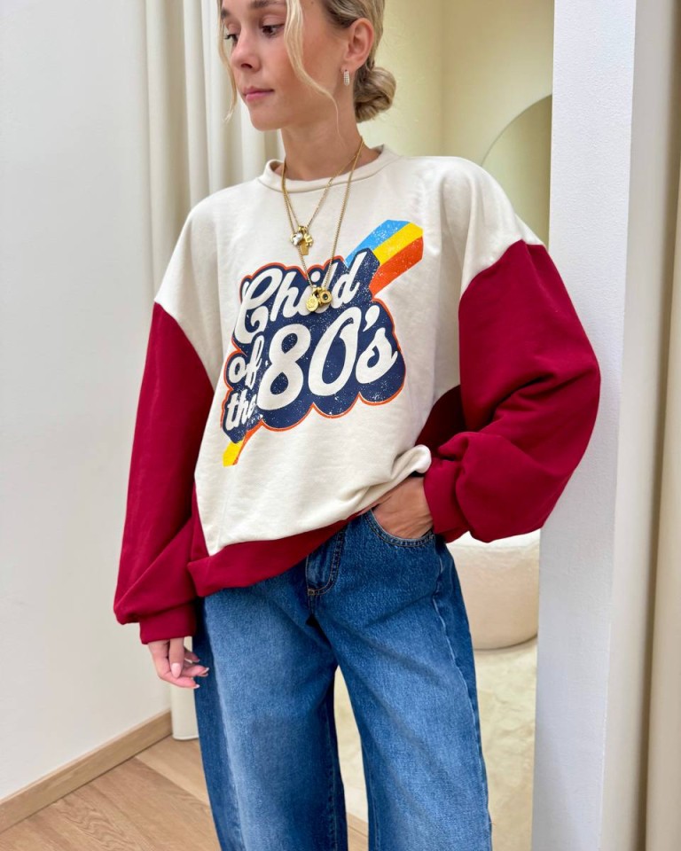 Felpa over stampa "Child of the 80's" burro e bordeaux HaveOne Shop Online Felpa over stampa "Child of the 80's" burro e bordeaux HaveOne