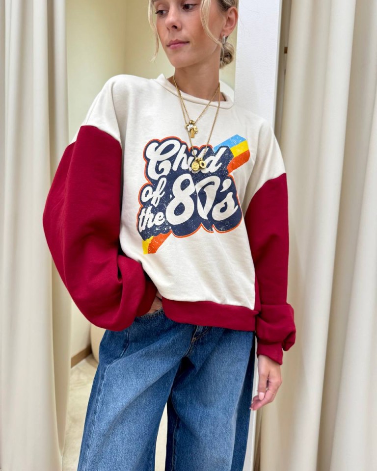 Felpa over stampa "Child of the 80's" burro e bordeaux HaveOne Shop Online Felpa over stampa "Child of the 80's" burro e bordeaux HaveOne