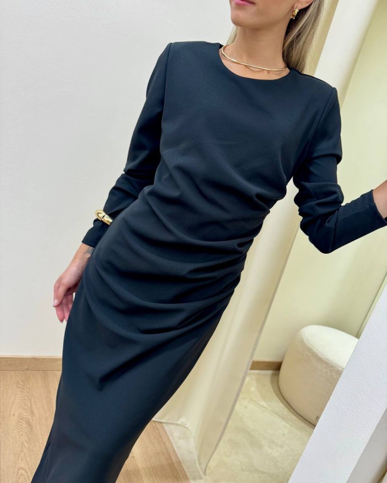 Vestito lungo con drappeggio nero Tensione In Shop Online Vestito lungo con drappeggio nero Tensione In