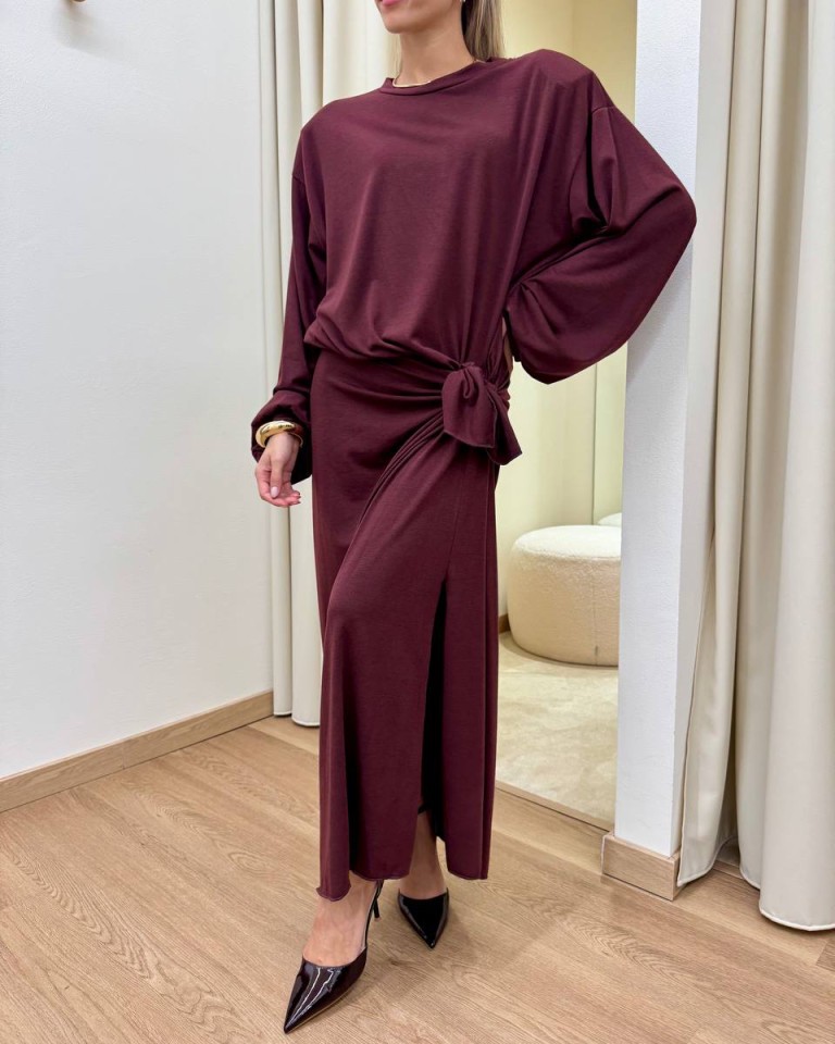 Vestito lungo vino con nodo Tensione In Shop Online Vestito lungo vino con nodo Tensione In