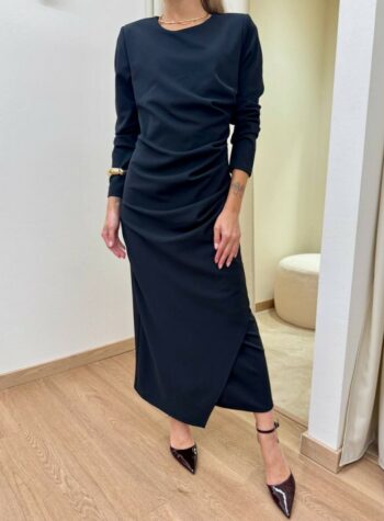 Shop Online Vestito lungo con drappeggio nero Tensione In