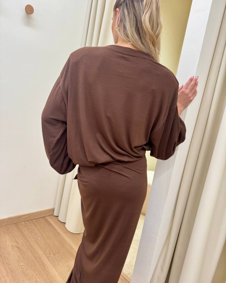 Vestito lungo cioccolato con nodo Tensione In Shop Online Vestito lungo cioccolato con nodo Tensione In