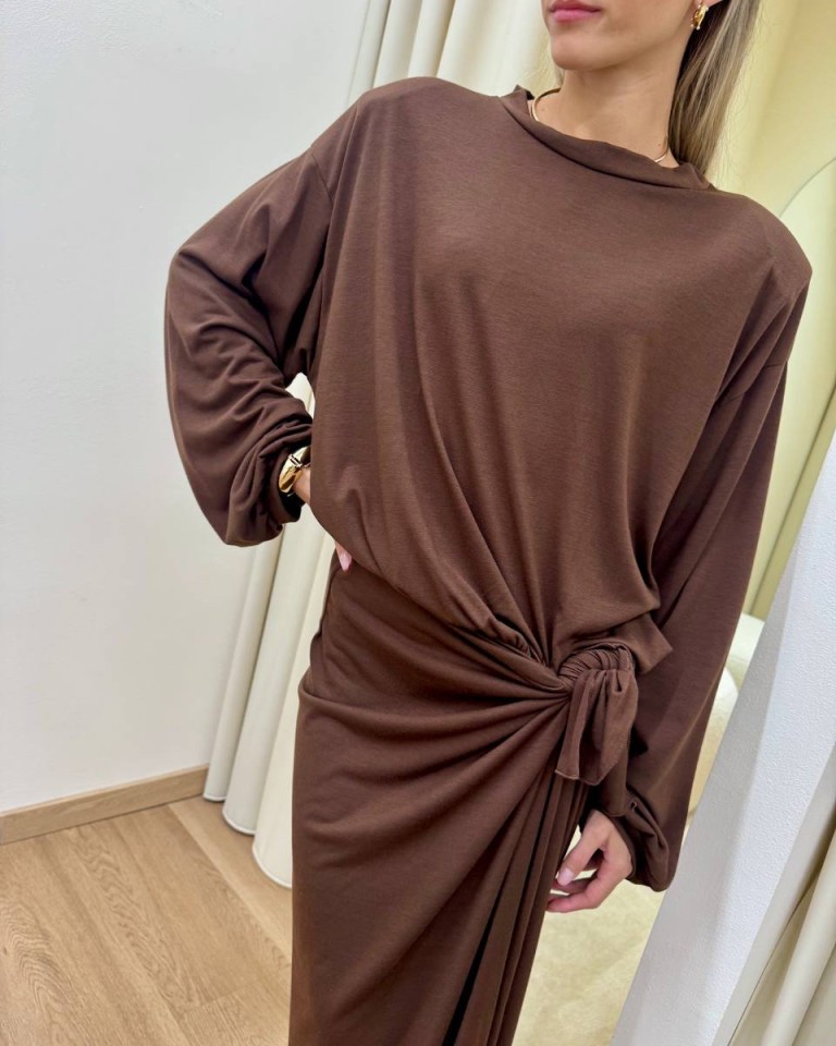 Vestito lungo cioccolato con nodo Tensione In Shop Online Vestito lungo cioccolato con nodo Tensione In