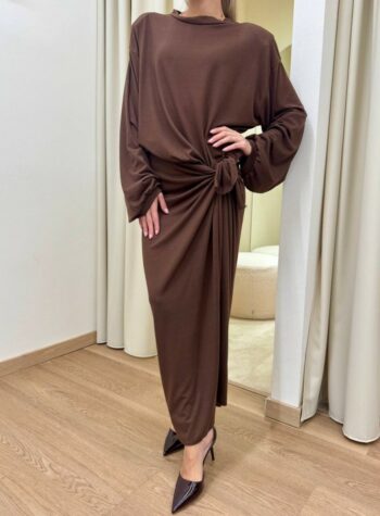 Shop Online Vestito lungo cioccolato con nodo Tensione In