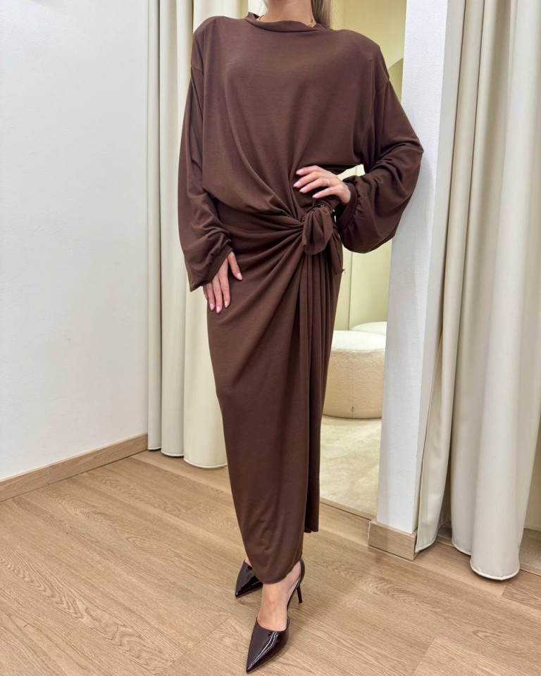 Vestito lungo cioccolato con nodo Tensione In Shop Online Vestito lungo cioccolato con nodo Tensione In