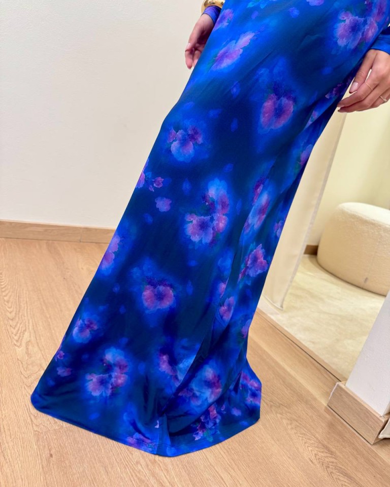 Vestito lungo FIORE acquarello blu Tensione In Shop Online Vestito lungo FIORE acquarello blu Tensione In