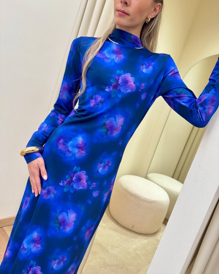 Vestito lungo FIORE acquarello blu Tensione In Shop Online Vestito lungo FIORE acquarello blu Tensione In