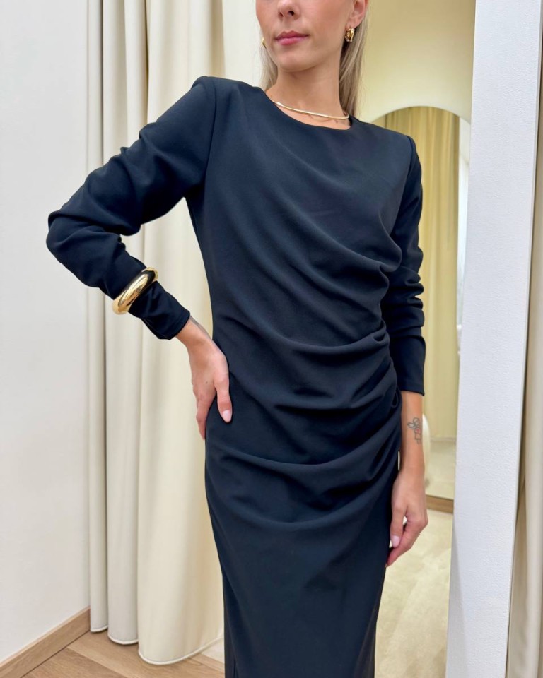 Vestito lungo con drappeggio nero Tensione In Shop Online Vestito lungo con drappeggio nero Tensione In