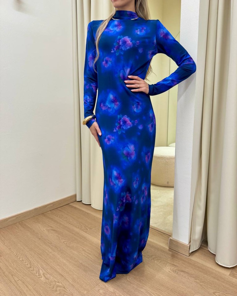 Vestito lungo FIORE acquarello blu Tensione In Shop Online Vestito lungo FIORE acquarello blu Tensione In