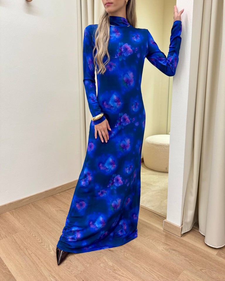 Vestito lungo FIORE acquarello blu Tensione In Shop Online Vestito lungo FIORE acquarello blu Tensione In