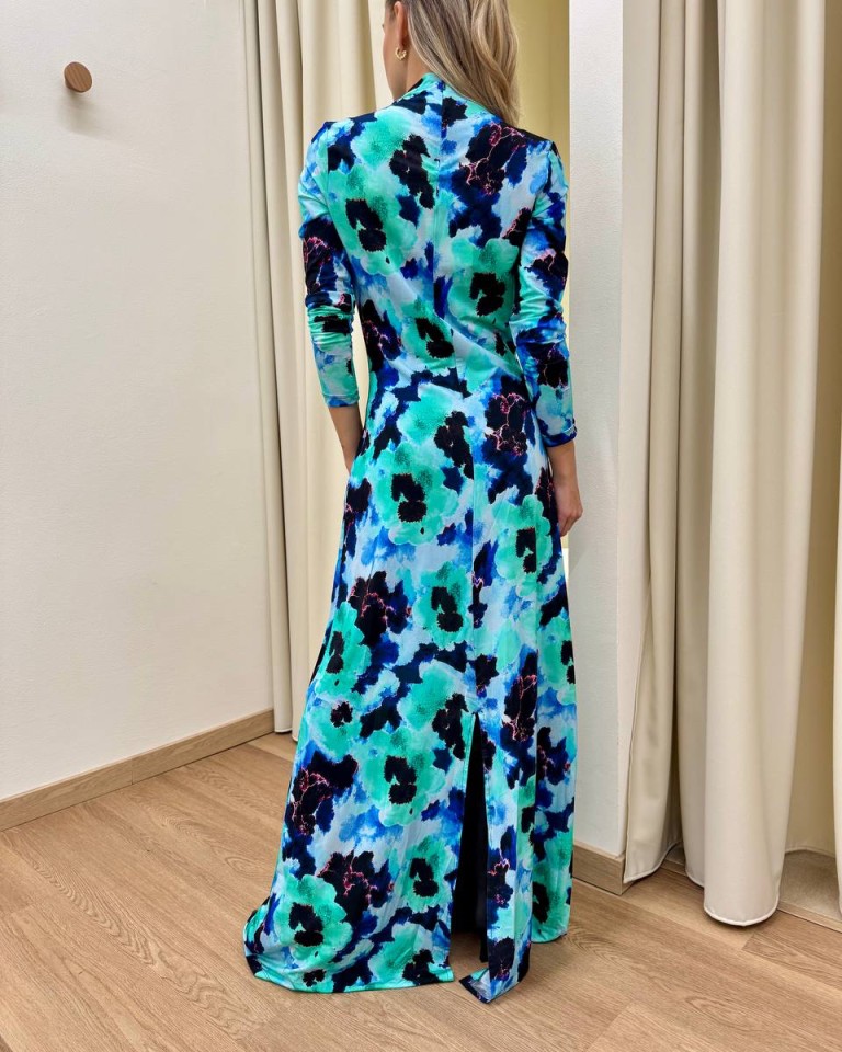Vestito lungo PEONIE acquarello turchese Tensione IN Shop Online Vestito lungo PEONIE acquarello turchese Tensione IN