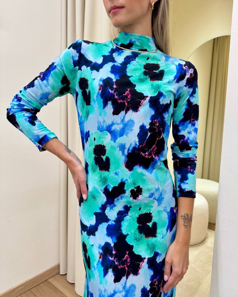 Vestito lungo PEONIE acquarello turchese Tensione IN Shop Online Vestito lungo PEONIE acquarello turchese Tensione IN