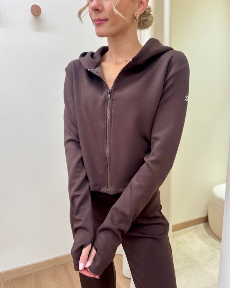 Felpa SMX crop zip e cappuccio cacao Susy Mix Shop Online Felpa SMX crop zip e cappuccio cacao Susy Mix