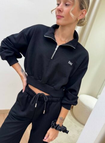 Shop Online Felpa SMX crop collo alto e zip nera Susy Mix