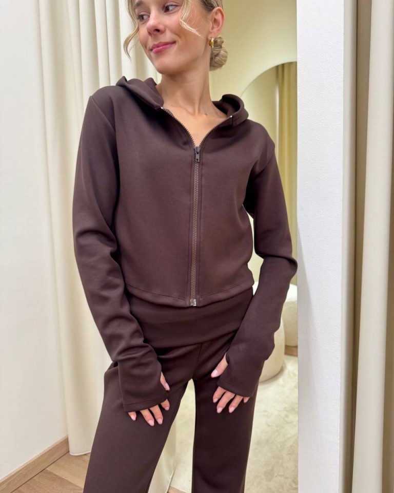 Felpa SMX crop zip e cappuccio cacao Susy Mix Shop Online Felpa SMX crop zip e cappuccio cacao Susy Mix