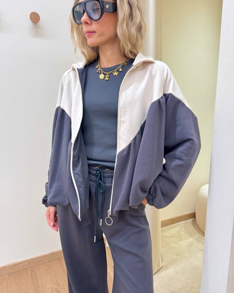 Felpa arricciata panna e grigio piombo Susy Mix Shop Online Felpa arricciata panna e grigio piombo Susy Mix