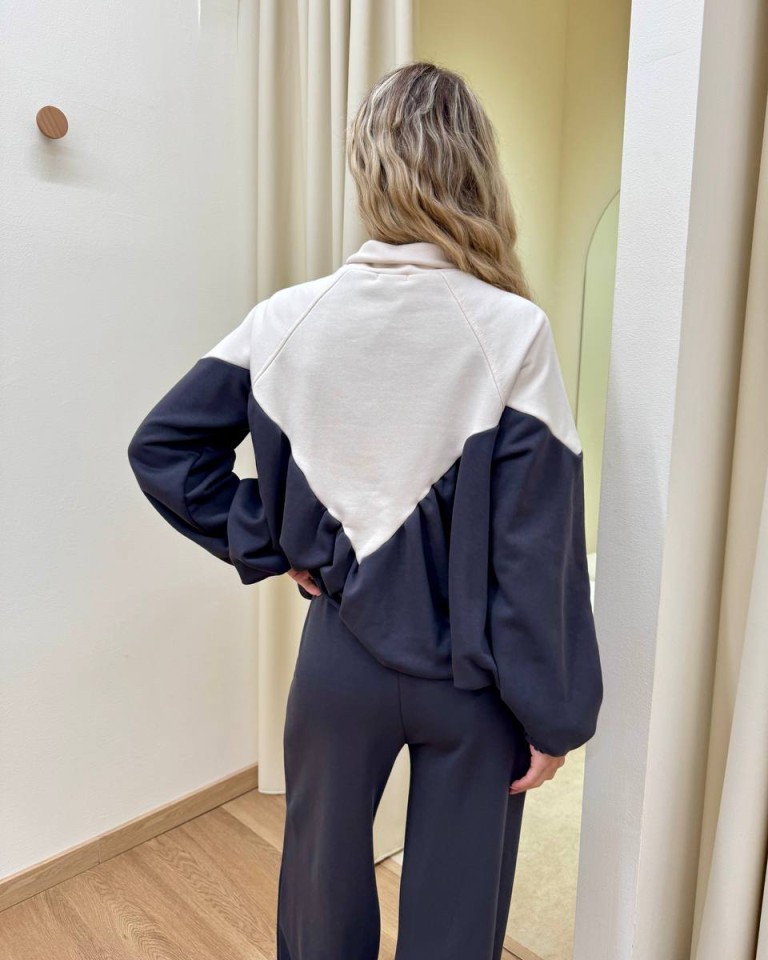 Felpa arricciata panna e grigio piombo Susy Mix Shop Online Felpa arricciata panna e grigio piombo Susy Mix