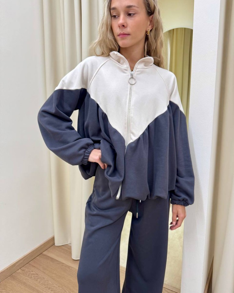 Felpa arricciata panna e grigio piombo Susy Mix Shop Online Felpa arricciata panna e grigio piombo Susy Mix