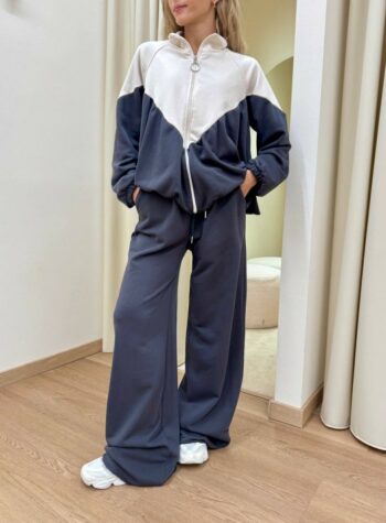 Shop Online Felpa arricciata panna e grigio piombo Susy Mix
