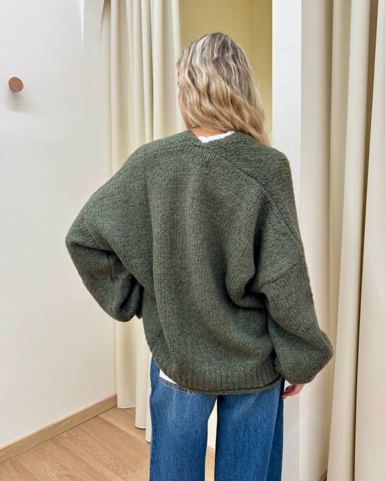 Cardigan in maglia con lana verde militare HaveOne Shop Online Cardigan in maglia con lana verde militare HaveOne