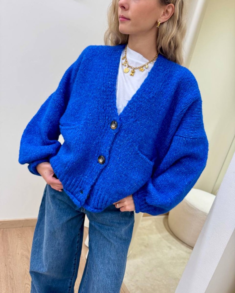 Cardigan in maglia con lana blu acceso HaveOne Shop Online Cardigan in maglia con lana blu acceso HaveOne
