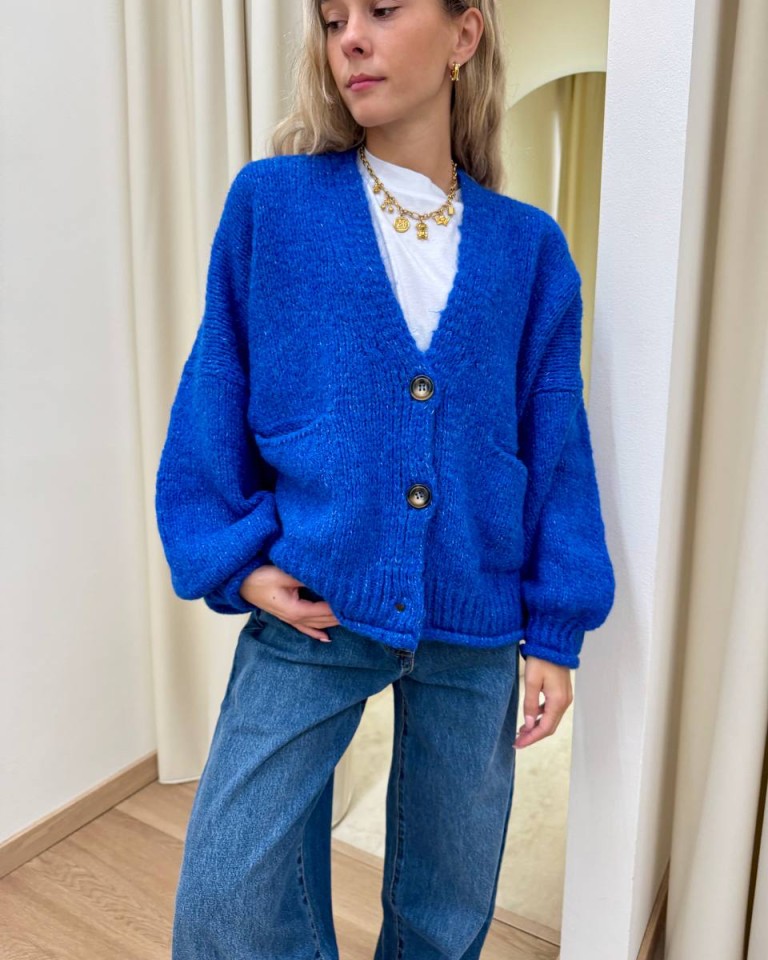 Cardigan in maglia con lana blu acceso HaveOne Shop Online Cardigan in maglia con lana blu acceso HaveOne