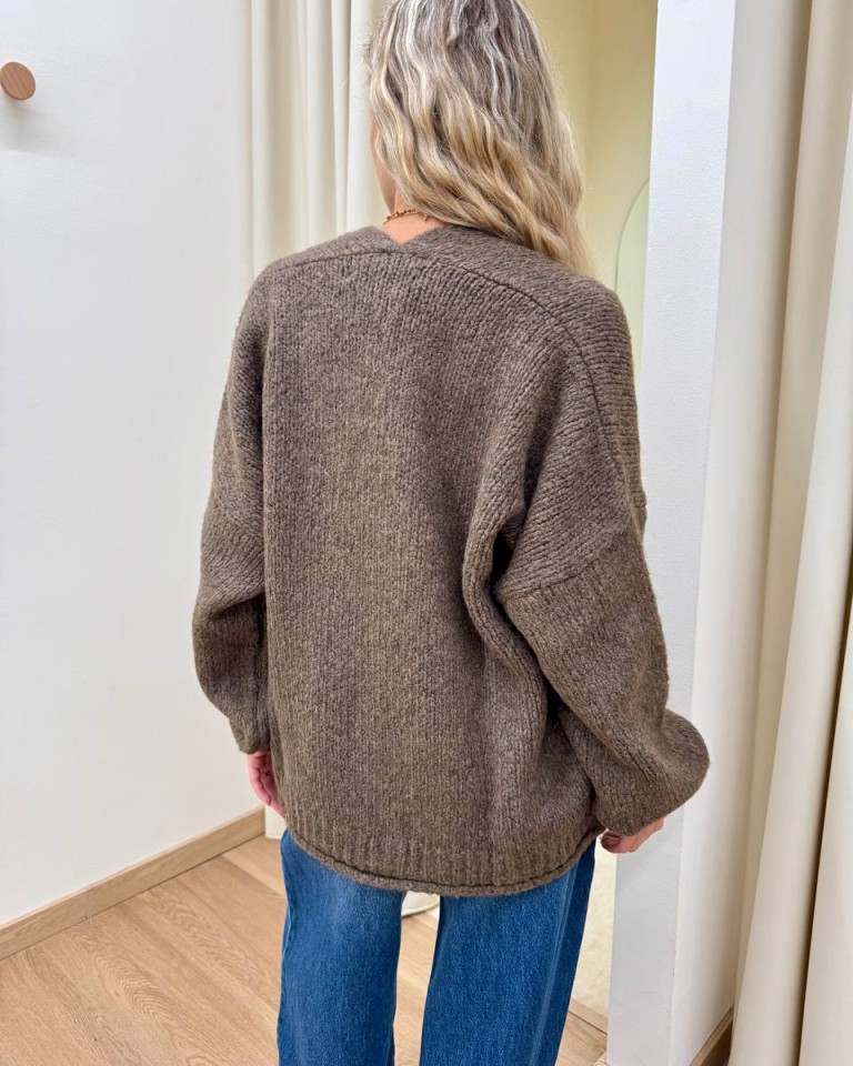 Cardigan in maglia con lana tortora HaveOne Shop Online Cardigan in maglia con lana tortora HaveOne