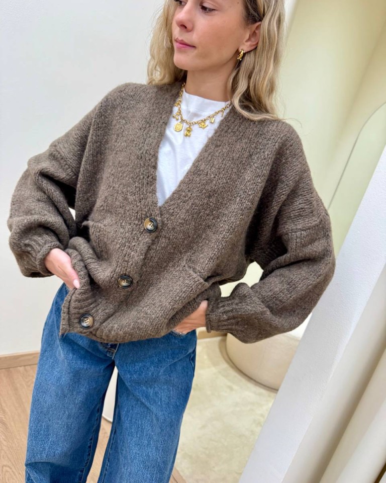 Cardigan in maglia con lana tortora HaveOne Shop Online Cardigan in maglia con lana tortora HaveOne