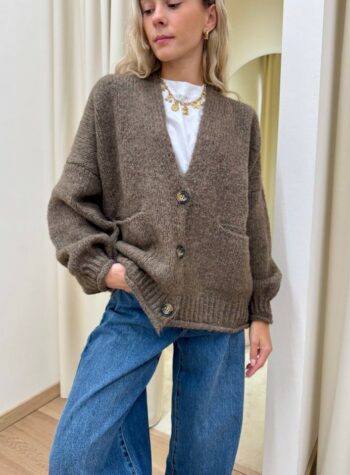 Shop Online Cardigan in maglia con lana tortora HaveOne