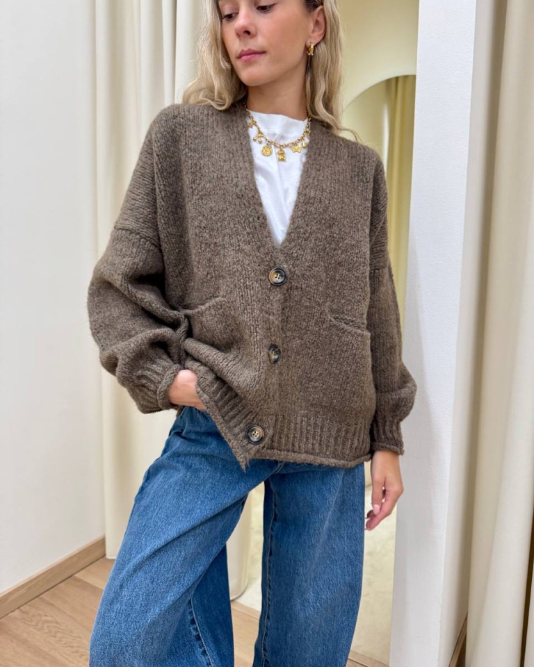 Cardigan in maglia con lana tortora HaveOne Shop Online Cardigan in maglia con lana tortora HaveOne