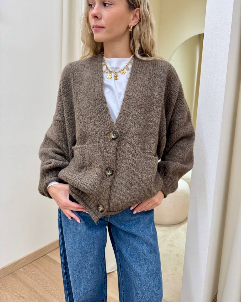 Cardigan in maglia con lana tortora HaveOne Shop Online Cardigan in maglia con lana tortora HaveOne