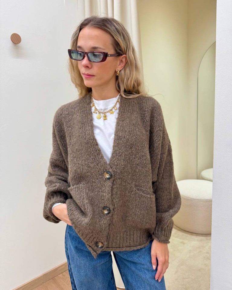 Cardigan in maglia con lana tortora HaveOne Shop Online Cardigan in maglia con lana tortora HaveOne