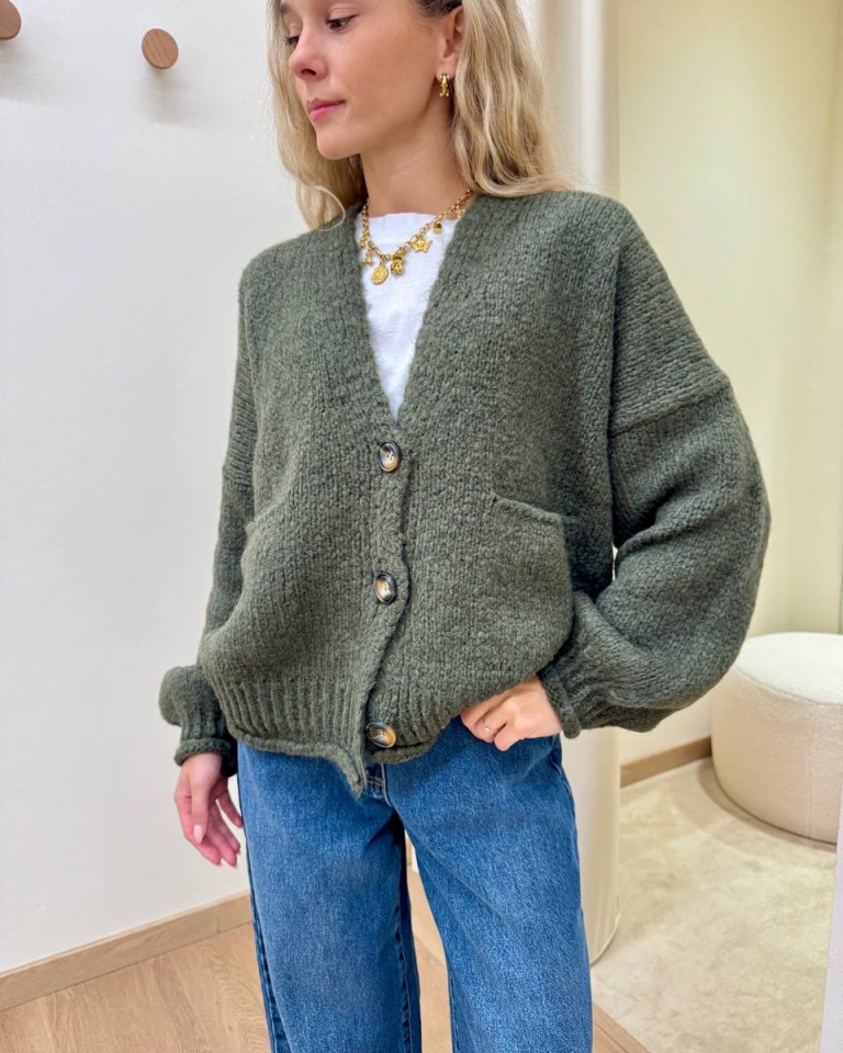 Cardigan in maglia con lana verde militare HaveOne Shop Online Cardigan in maglia con lana verde militare HaveOne
