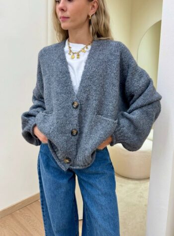 Shop Online Cardigan in maglia con lana grigio HaveOne